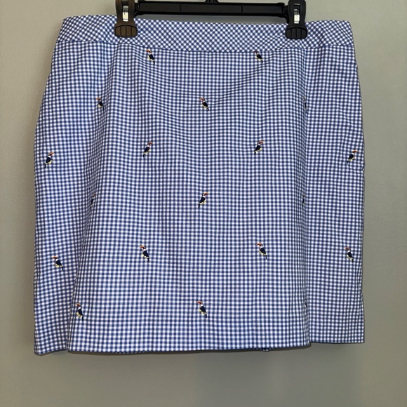 EUC Talbots Gingham Cotton Canvas Embroidered Toucan Skirt Size 16P 16 Petite - Picture 9 of 10